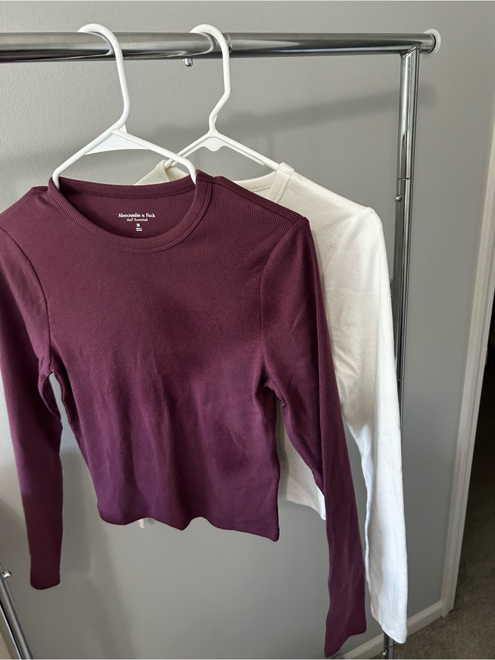 Abercrombie & Fitch Ribbed Long Sleeve Tops - Purple & White